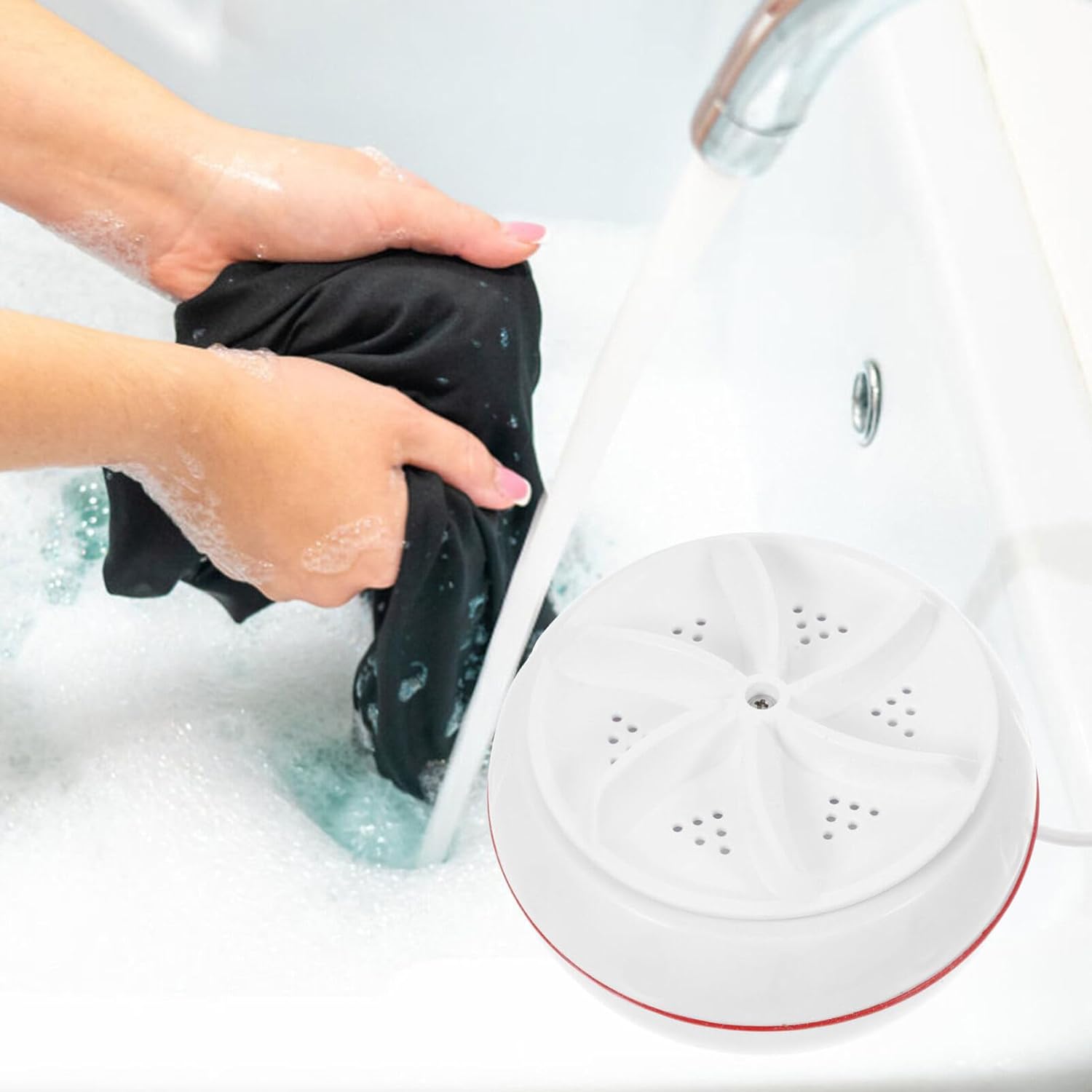 Portable mini washing machine with lightweight design, USB cable, ideal for various settings. Portable mini washing machine with lightweight design, USB cable, ideal for various settings.